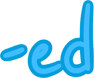 '-ed' in round blocky blue letters
